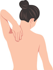 A woman rubs her sore shoulder