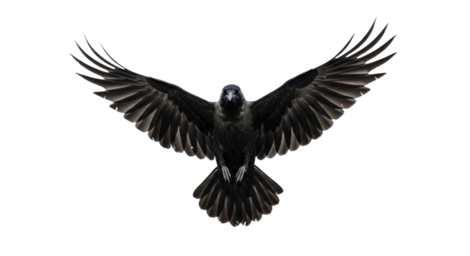 Majestic Crow with Wings Spread Wide.