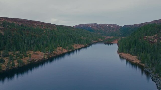 Tranquil Lake In Sleppen, &Aring;fjord, Norway - Drone Shot