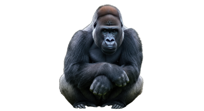 Majestic Gorilla Sitting and Looking Forward.