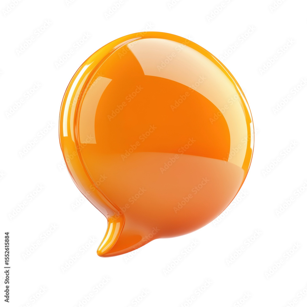 Poster glossy orange speech bubble icon chat message dialogue notification on transparent background