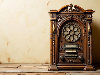 Vintage radio placed against a clean background with ample copy space beside it. Ideal for retro-themed designs, advertisements, and nostalgic visual concepts