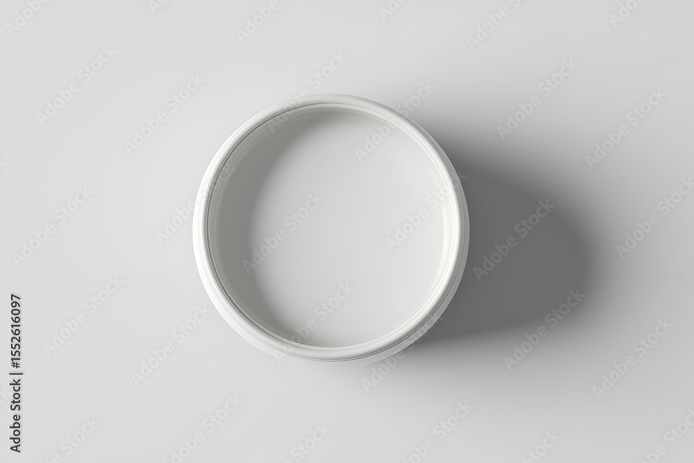 Poster overhead view of round container with white contents on surface. mock up promotion information for m