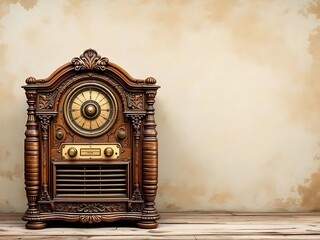 Vintage radio placed against a clean background with ample copy space beside it. Ideal for retro-themed designs, advertisements, and nostalgic visual concepts