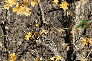 Real tree camouflage pattern. Hunting background. Seamless pattern. Camo background. Digital camouflage. Vector camo. Abstract