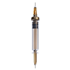 Vintage gold syringe medical history tool health care instrument antique on transparent background