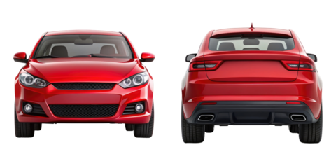 car front and back view isolated on transparent white background, clipping path