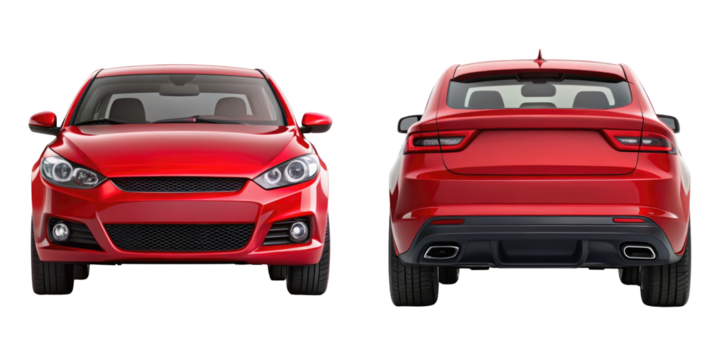 car front and back view isolated on transparent white background, clipping path