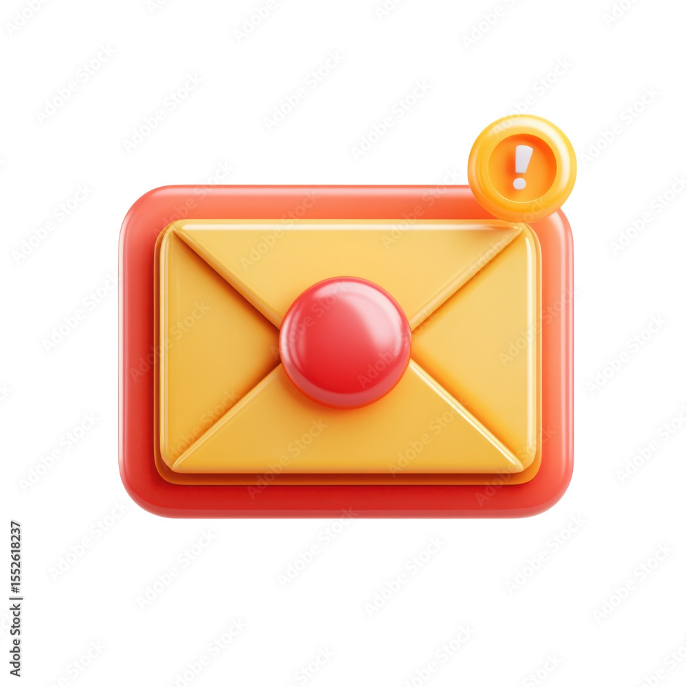 Poster new email notification alert render cute 3d render envelope design on transparent background
