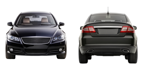 car front and back view isolated on transparent white background, clipping path