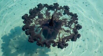 Ink swirling in water creating an abstract pattern with a radial symmetry and fluid dynamics visible
