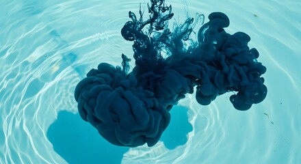 Ink cloud dissolving in water creating abstract forms and patterns in a serene aquatic environment