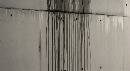 Concrete wall with dripping stains and visible seam creating a textured vertical pattern
