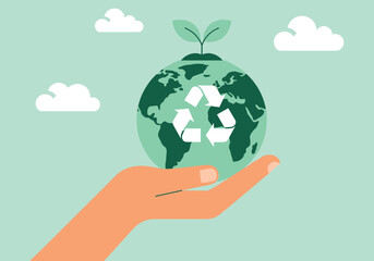 Hands gently cradle a vibrant green globe, symbolizing environmental care and global protection