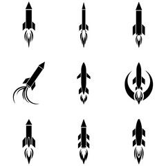 A beautiful assortment of missile silhouettes in a synthwave and retro-futuristic style for posters and album art