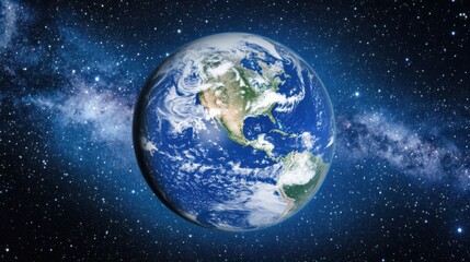 Earth in Space with Starry Galaxy Background