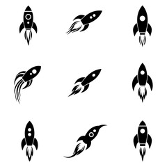 A curated collection of classic sci-fi rocket silhouettes with a cool, nostalgic and timeless feel