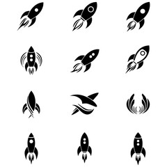 Fototapeta premium Collection of clean rocket silhouettes is perfect for navigation icons and user interface elements