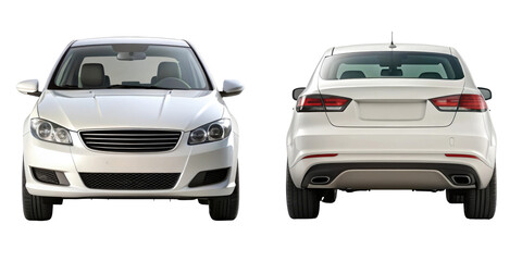 car front and back view isolated on transparent white background, clipping path