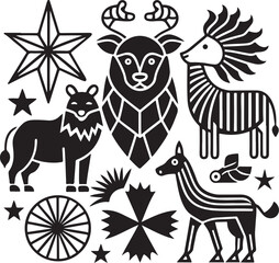 Funny farm animal icons cartoon vector set