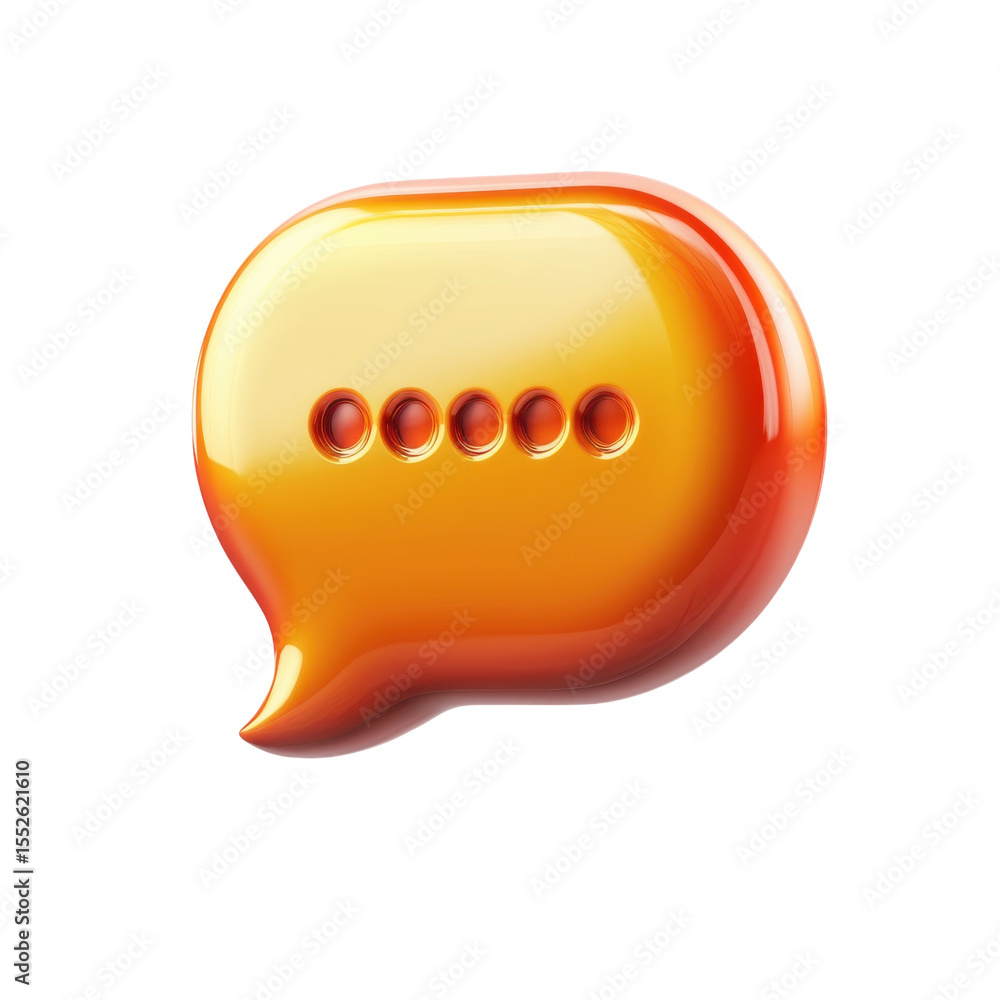 Poster shiny orange notification bubble render waiting chat icon message cloud on transparent background