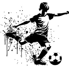 Soccer Kids player Silhouette Grunge Splatter and Dripping Spray Effects