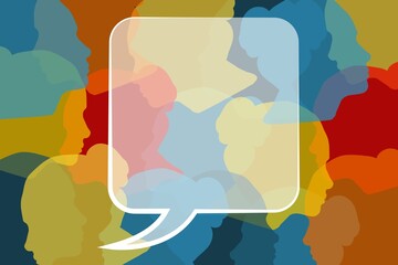 Colorful human faces with message speech bubble