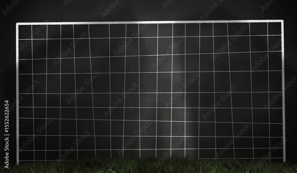 Poster displaying rectangular grid board standing on grass with white border in flat design