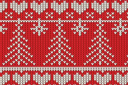 red knitting Christmas vector background snowflakes