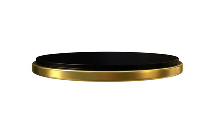Luxurious black and gold circular base, perfect for elevating products, awards, or jewelry with an opulent and sleek presentation on a Transparent Background.

