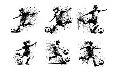 Soccer Kids player Silhouette Grunge Splatter and Dripping Spray Effects