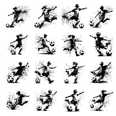 Soccer Kids player Silhouette Grunge Splatter and Dripping Spray Effects