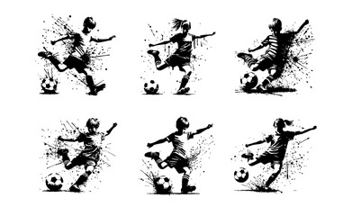 Soccer Kids player Silhouette Grunge Splatter and Dripping Spray Effects