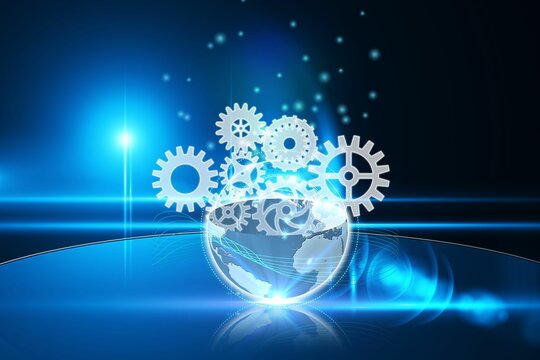 Fototapeta Glowing earth with cogs and wheels