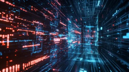 Futuristic digital tunnel with dynamic light trails and data streams - Powered by Adobe