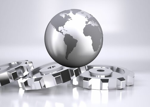 Fototapeta Planet on grey background with cogs