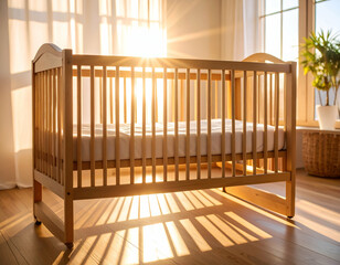 Golden Sunset Light Bathes Baby Crib A Mother's Gentle Shadow