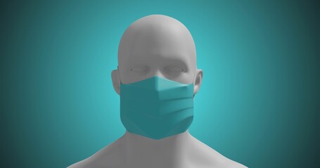 Human head model wearing face mask