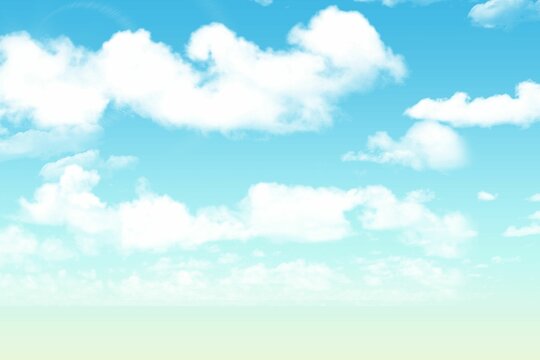 Fototapeta Flat design sky illustration is showing fluffy cumulus clouds against turquoise cyan gradient