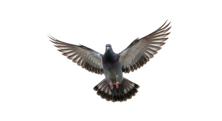 Pigeon in Flight Against White Background.