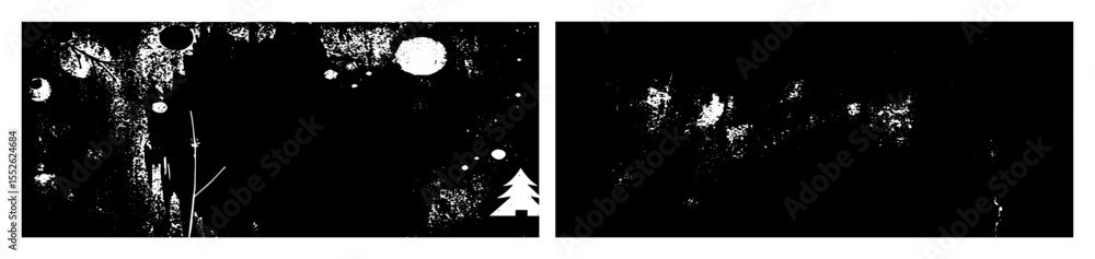 Poster vector minimalist forest scene with pine tree and celestial elements.