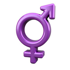 A shiny purple gender symbol representing both male and female combined isolated on a black background