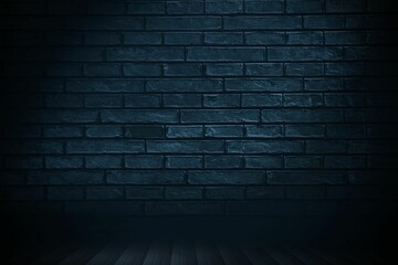 Flat design studio interior is featuring dark moody full-width brick wall and wooden floorboards