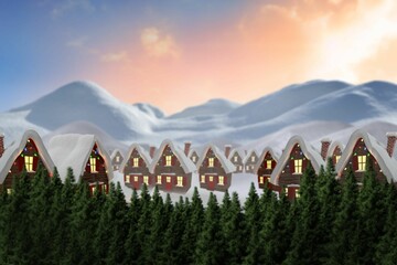 Digitally generated Cute village in the snow