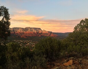 Sunset View of Red Rock Cliffs