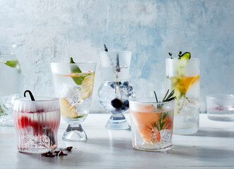Assorted Botanical Cocktails on White Table