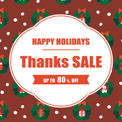 クリスマスリース模様のフレーム／セール広告テンプレート（正方形）