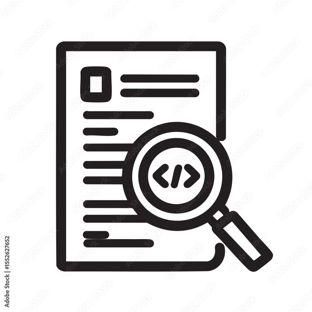 Poster simple outline icon of a document with a magnifying glass