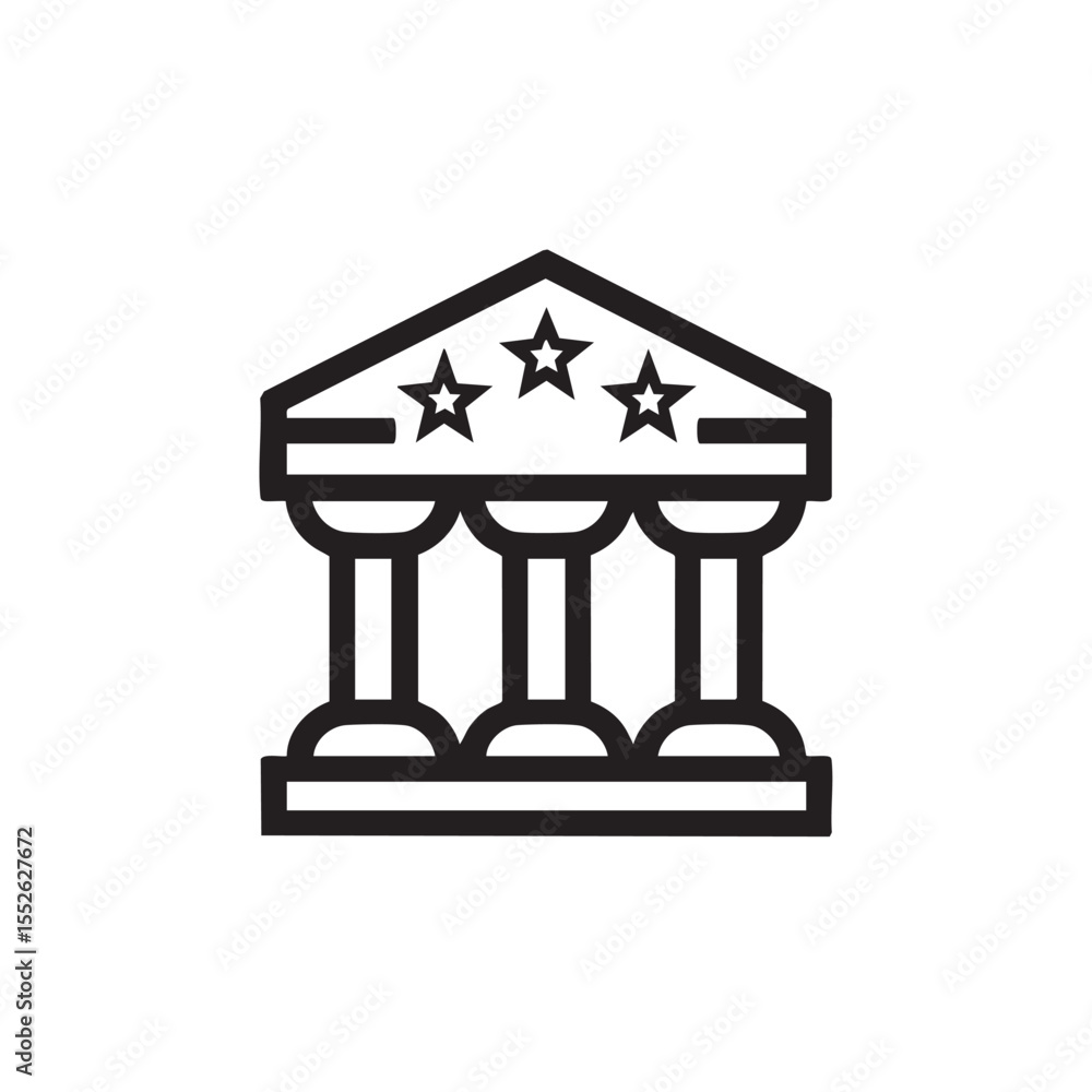 Poster simple outline icon of a building with columns and stars