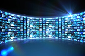 Curve of digital screens in blue